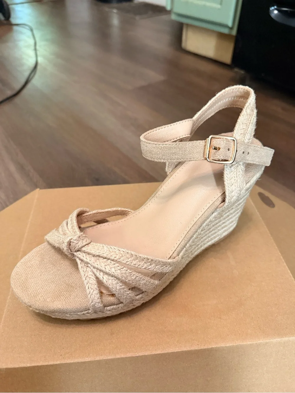 Braided Espadrille Wedge Sandals in Natural